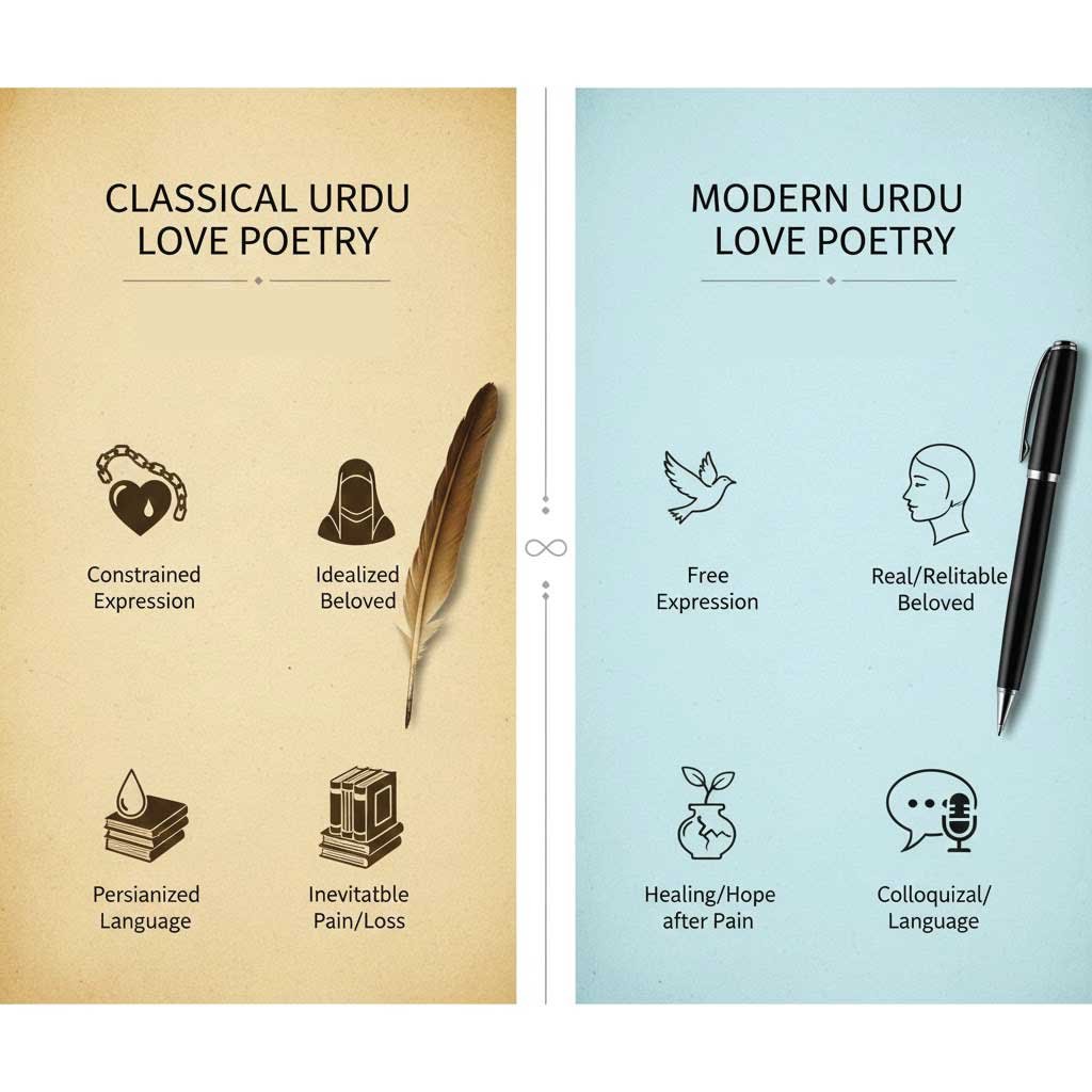 Classical vs Modern Love in Urdu Poetry